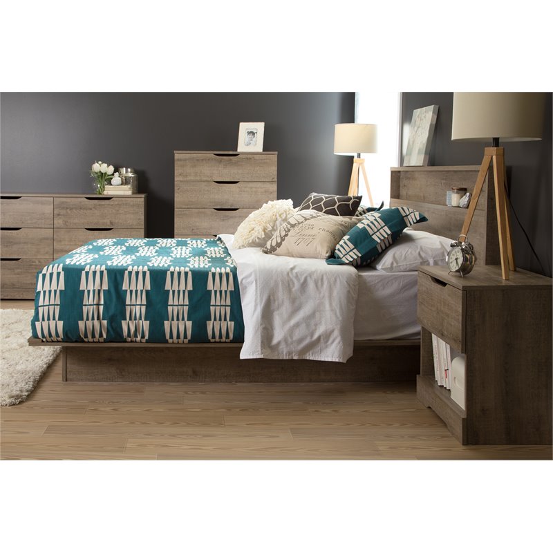 Weathered Oak South Shore Full/Queen Holland Platform Bed with Drawer 