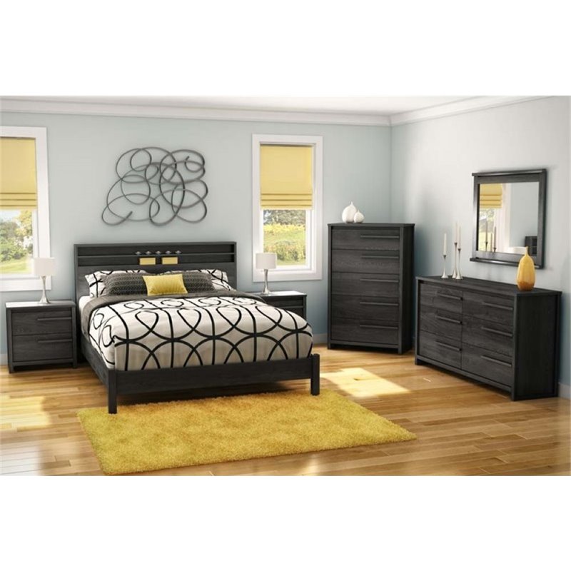 South Shore Tao 5 Piece Queen Platform Bedroom Set In Gray Oak