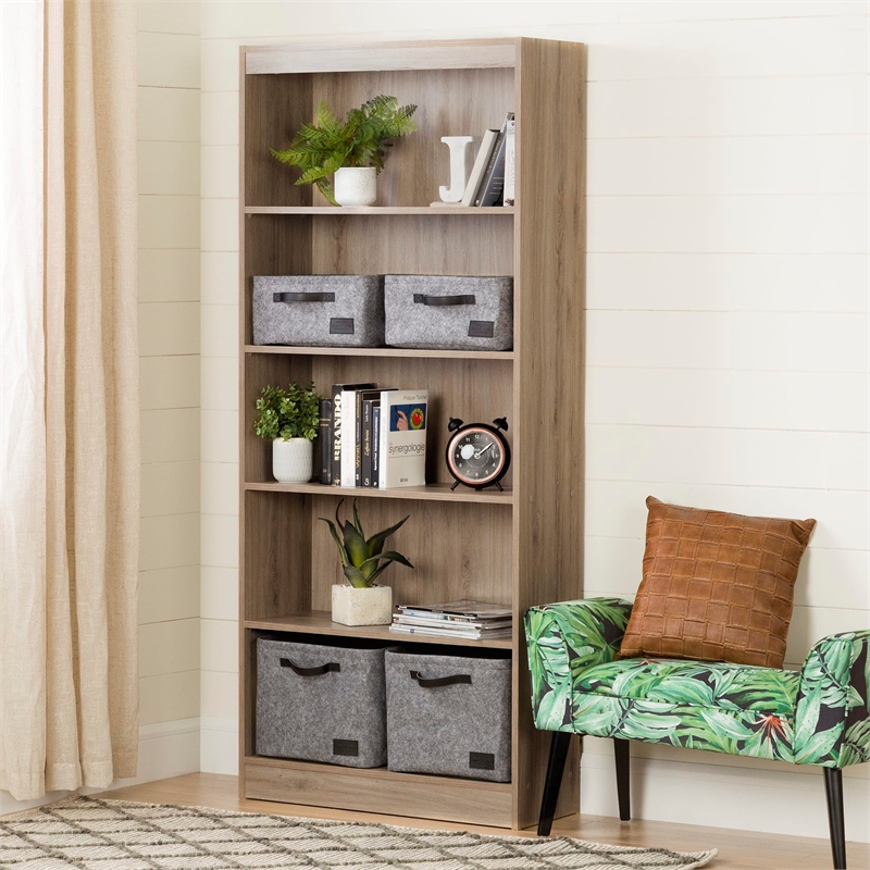 South Shore Axess 5-Shelf Particleboard Wood Bookcase in Rustic Oak