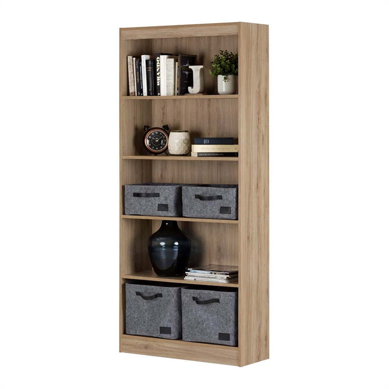 South Shore Axess 5-Shelf Particleboard Wood Bookcase in Rustic Oak