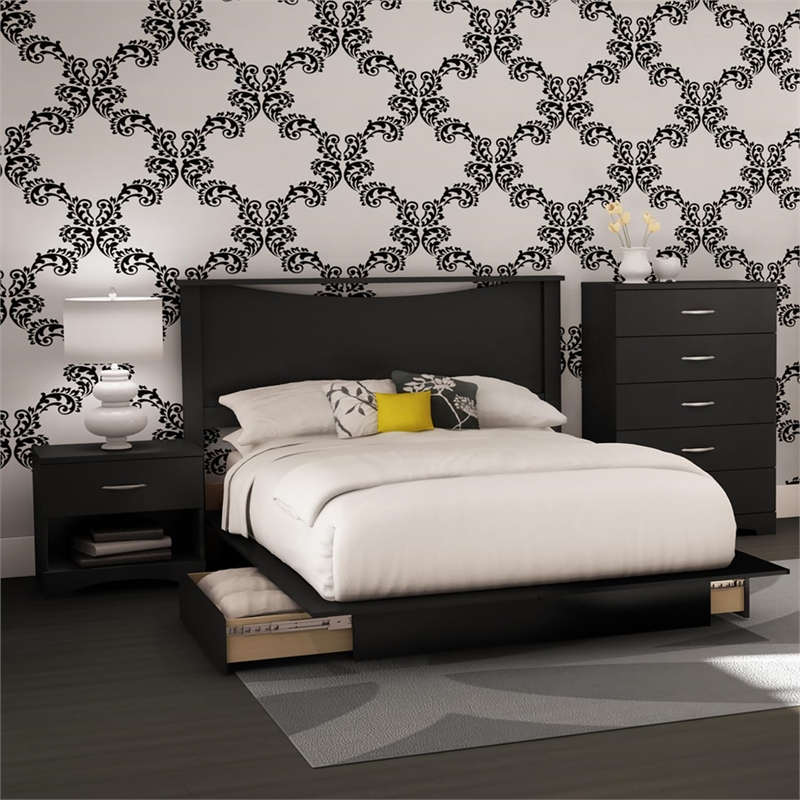 South Shore Step One 4 Piece Full Bedroom Set in Pure Black