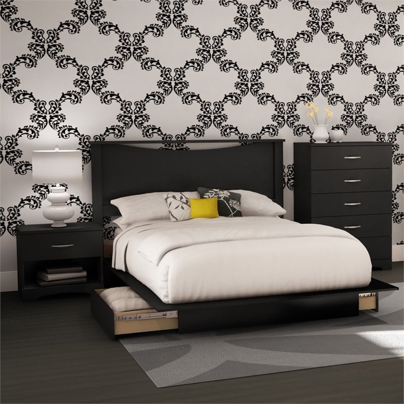 South Shore Step One 4 Piece Full Bedroom Set In Pure Black