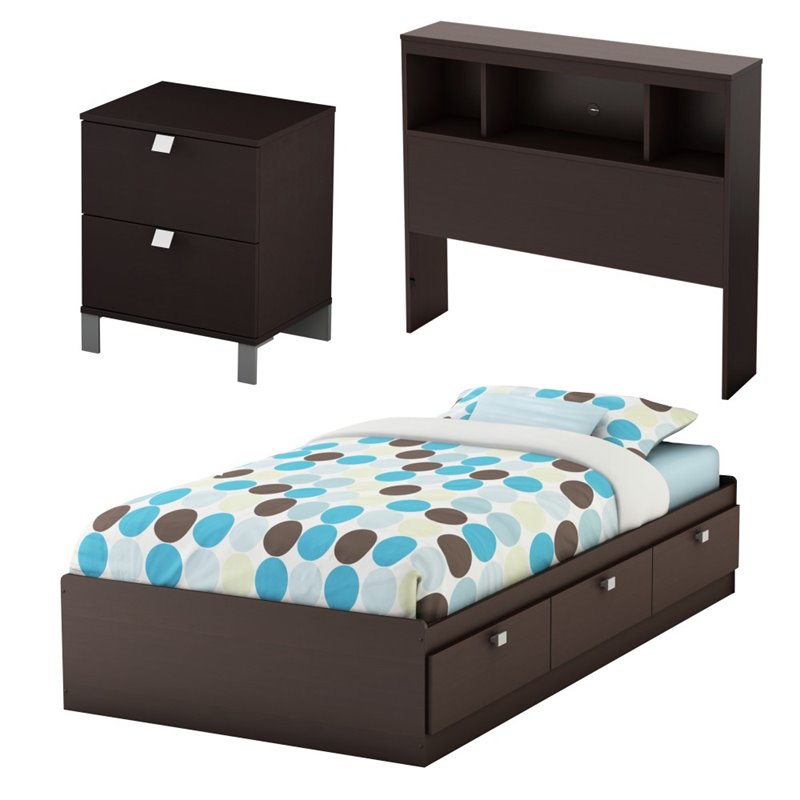 Details About South Shore Spark 3 Piece Twin Bedroom Set In Chocolate