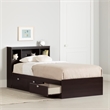 South Shore Spark Twin Storage Bed with Bookcase Headboard in Chocolate