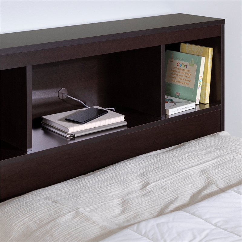 South Shore Spark Twin Storage Bed with Bookcase Headboard in Chocolate