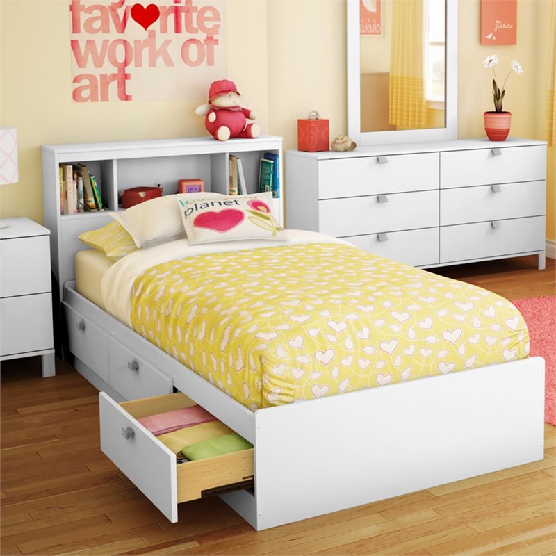 South S Spark Twin Storage Bed With, Bookcase Headboard And Storage Bed