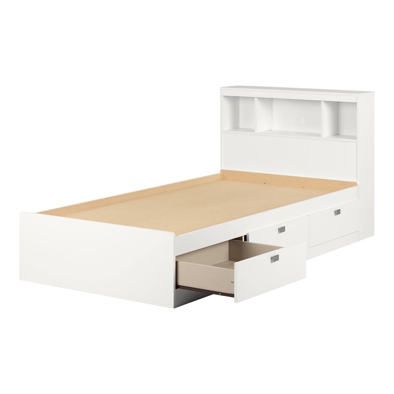South Shore Spark Twin Storage Bed with Bookcase Headboard in Pure White