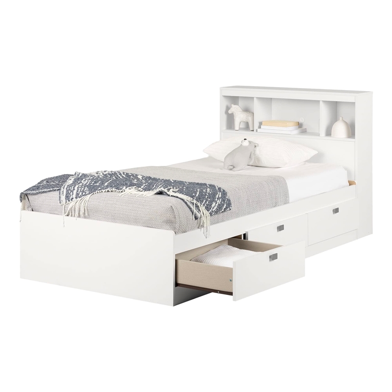South Shore Spark Twin Storage Bed with Bookcase Headboard in Pure White