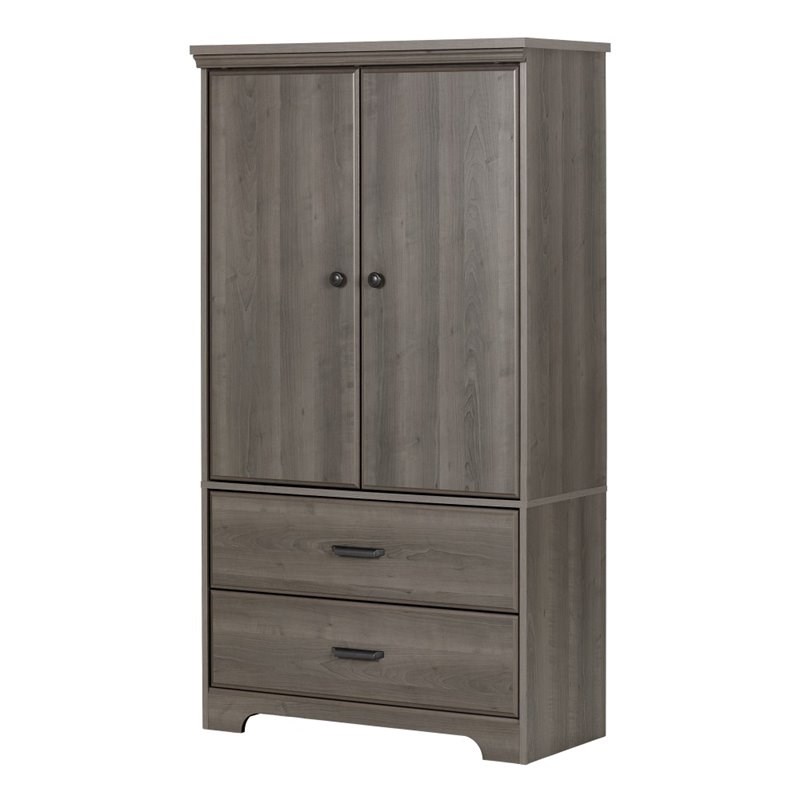 South Shore Versa 2 Drawer Armoire in Gray Maple
