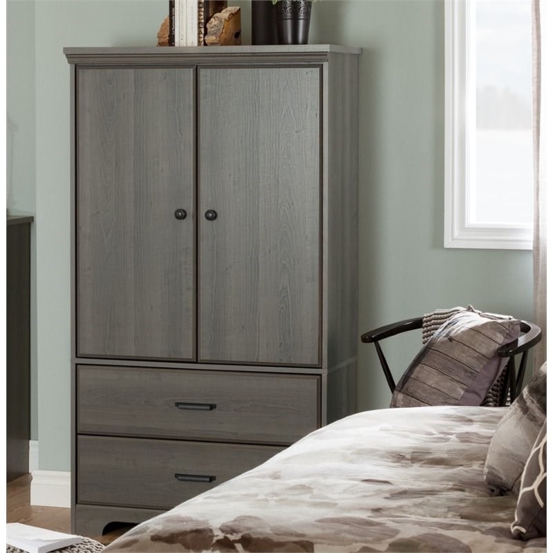 South Shore Versa 2 Drawer Armoire in Gray Maple