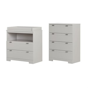 south shore reevo dresser changer and 4 drawer chest set in soft gray