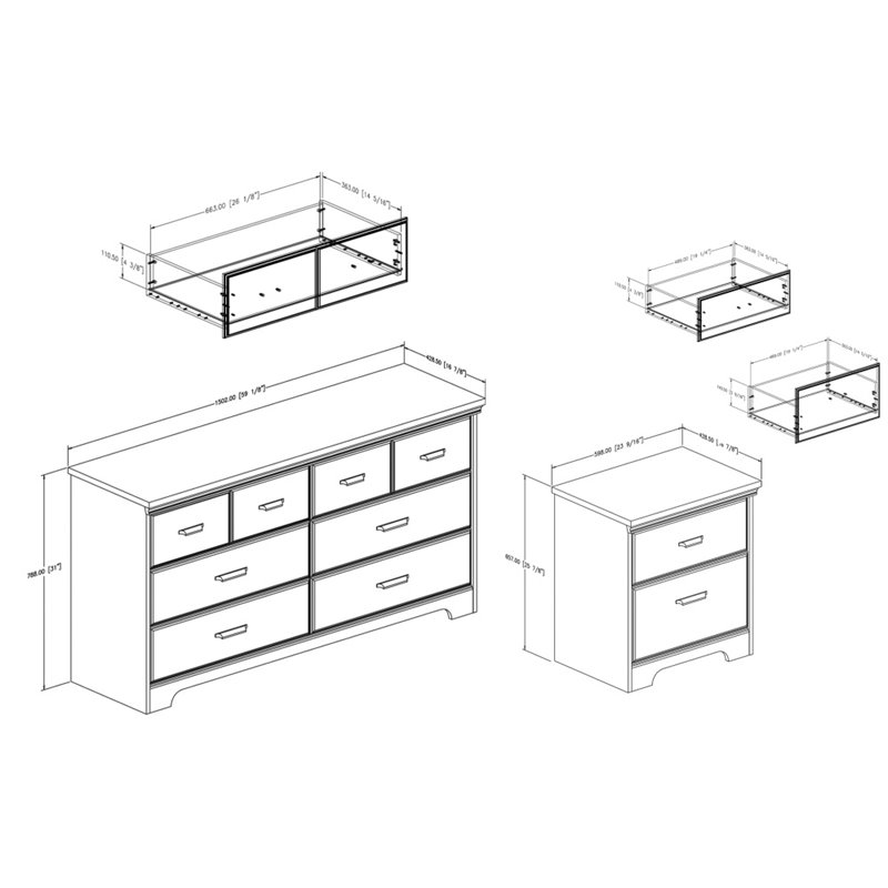 South Shore Versa 6 Drawer Dresser with Nightstand in Weathered Oak