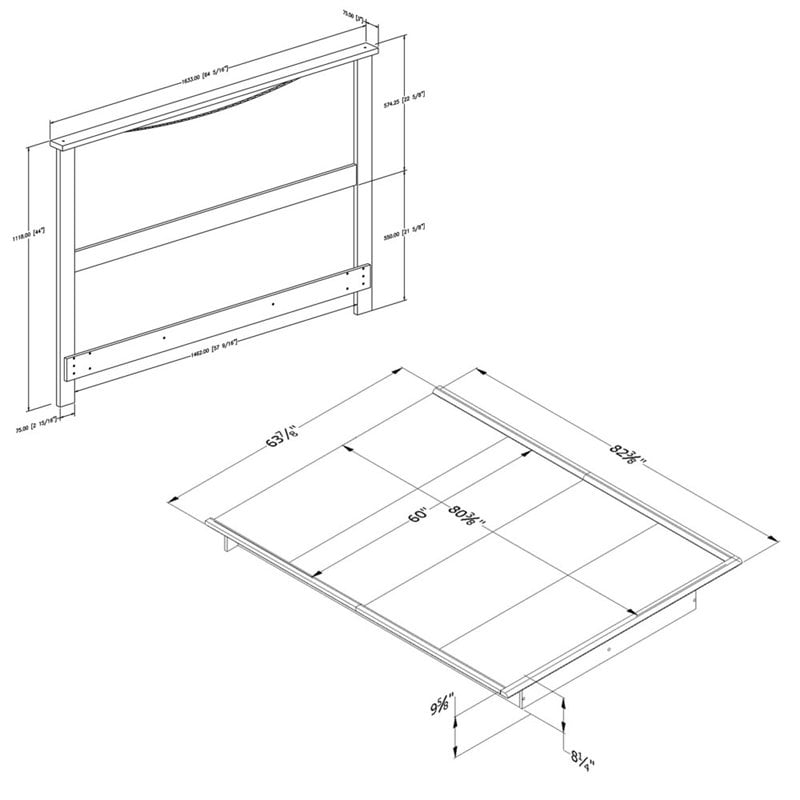 South Shore Step One Queen Platform Bed with Headboard in Black