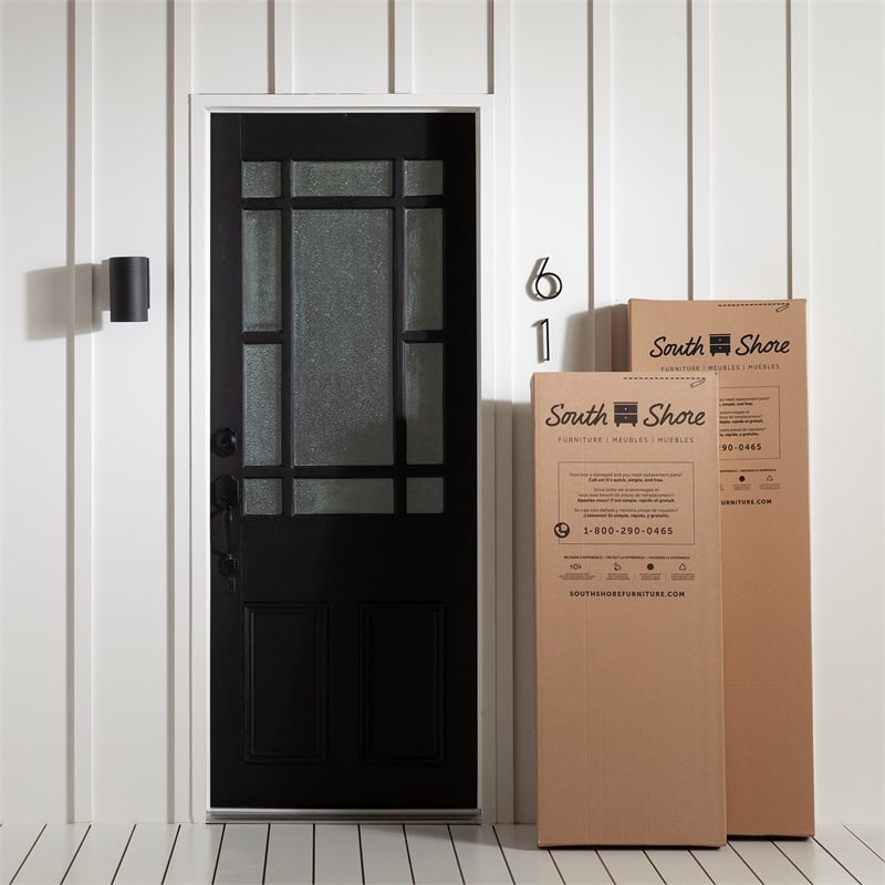 South Shore Step One Queen Platform Bed with Headboard in Black