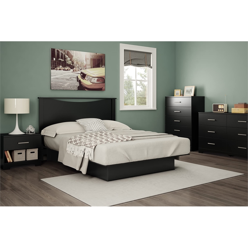 South Shore Gramercy Full Queen Platform Bed with Drawer in Black