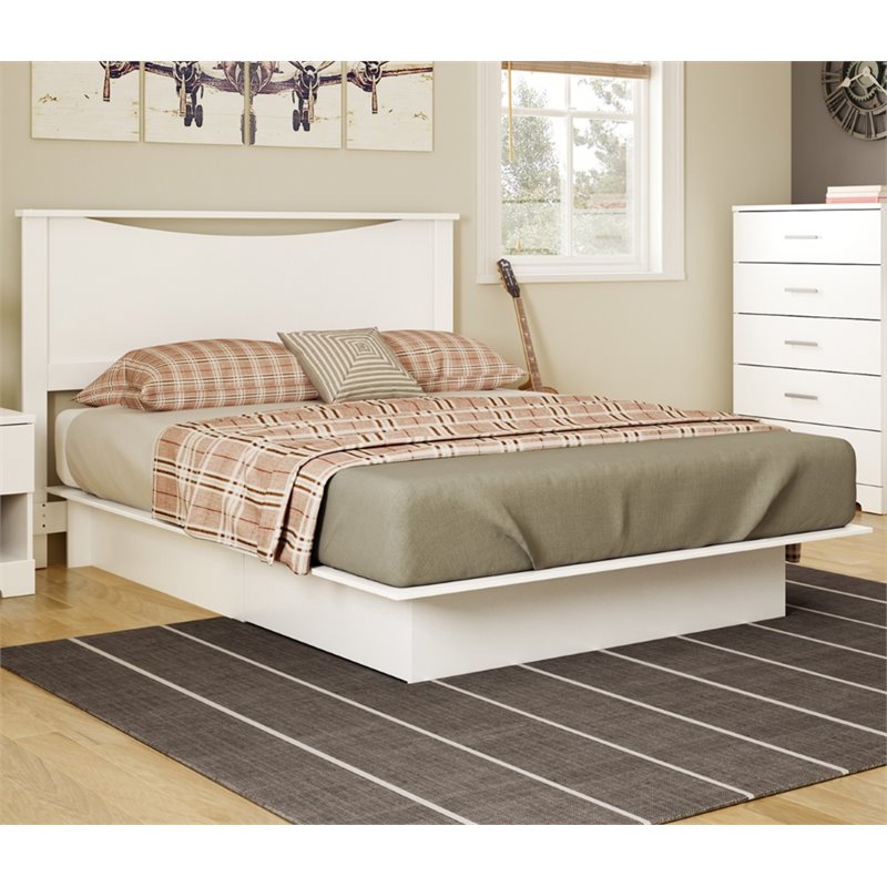 South Shore Gramercy Full Queen Platform Bed with Drawer in White 