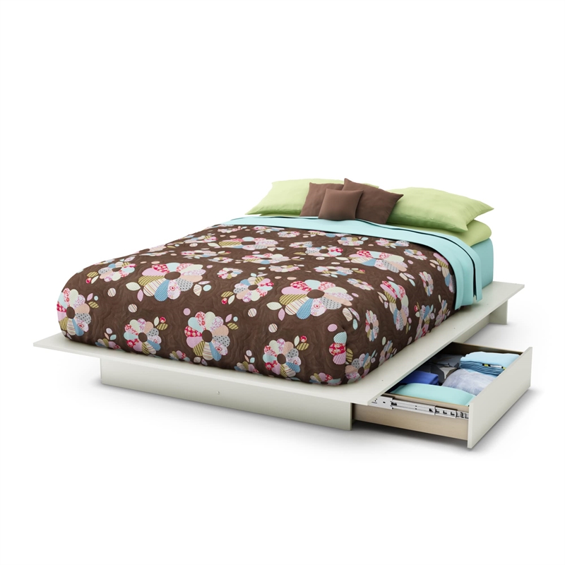 South Shore Gramercy Full Queen Platform Bed with Drawer in White