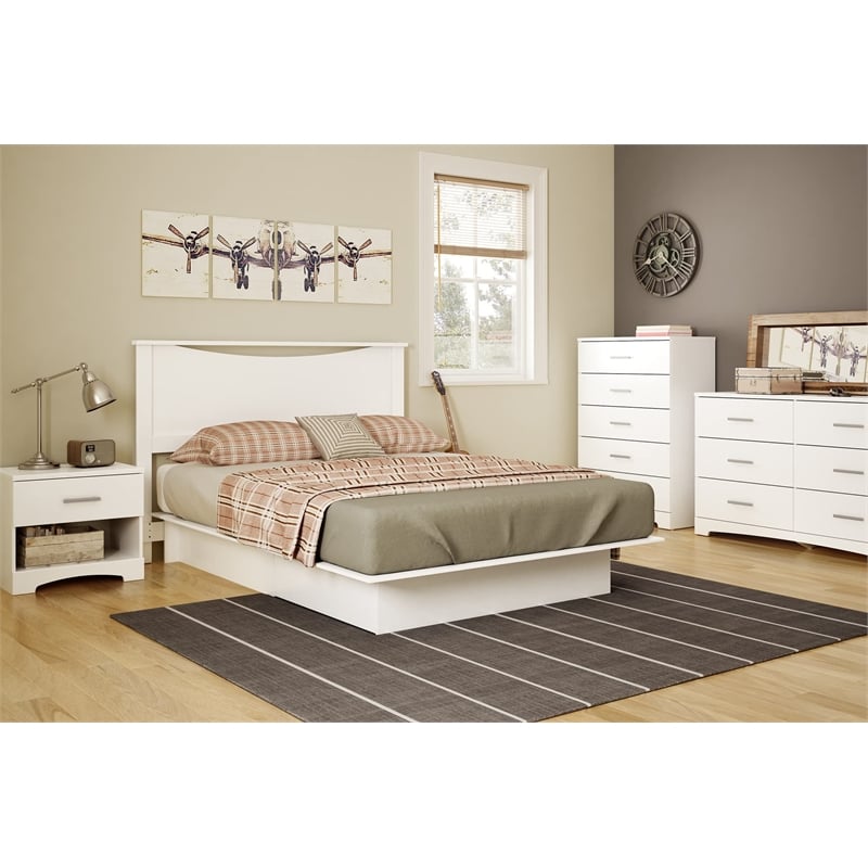 South Shore Gramercy Full Queen Platform Bed with Drawer in White