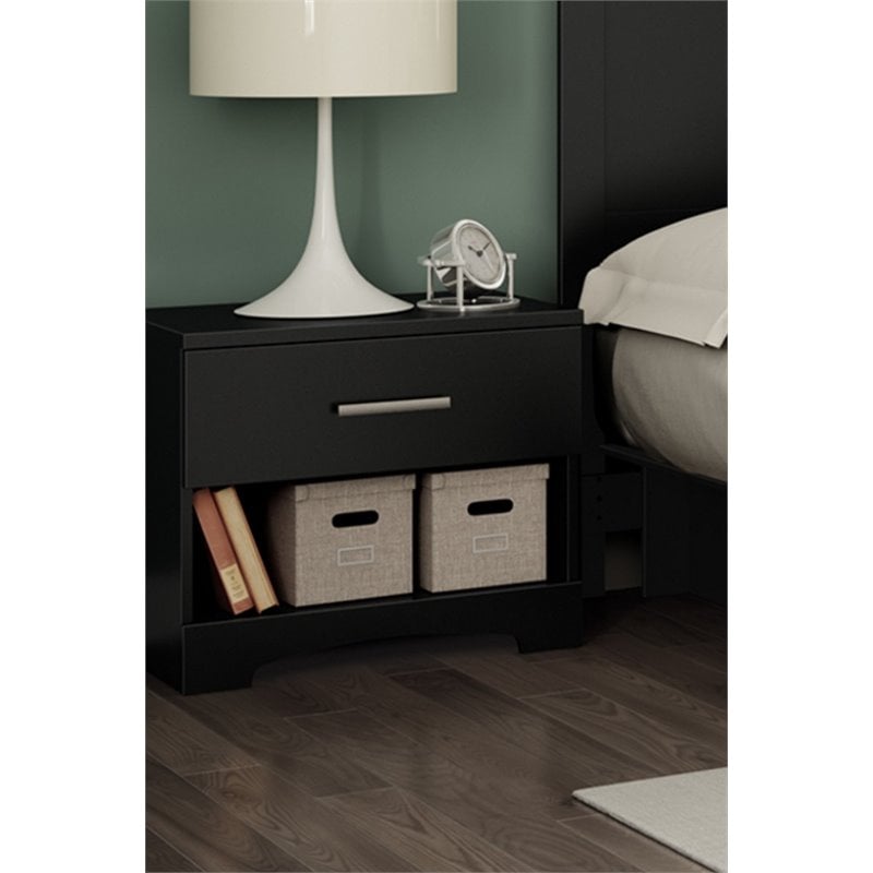 South Shore Gramercy 1 Drawer Nightstand In Pure Black 10449