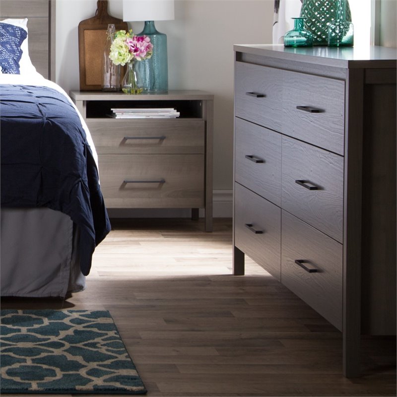 South Shore Gravity 6 Drawer Dresser With Nightstand In Gray Maple 11271