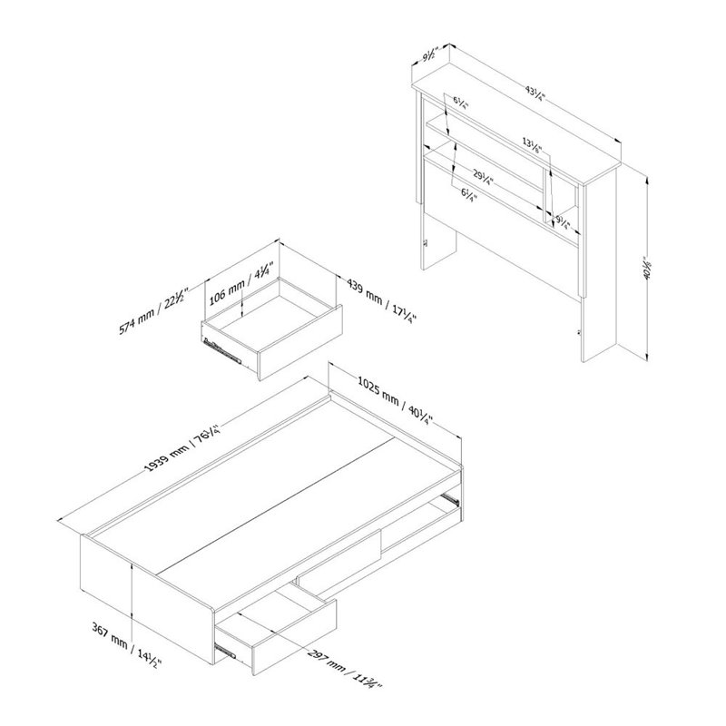 South Shore Vito Twin Bookcase Bed in Pure White