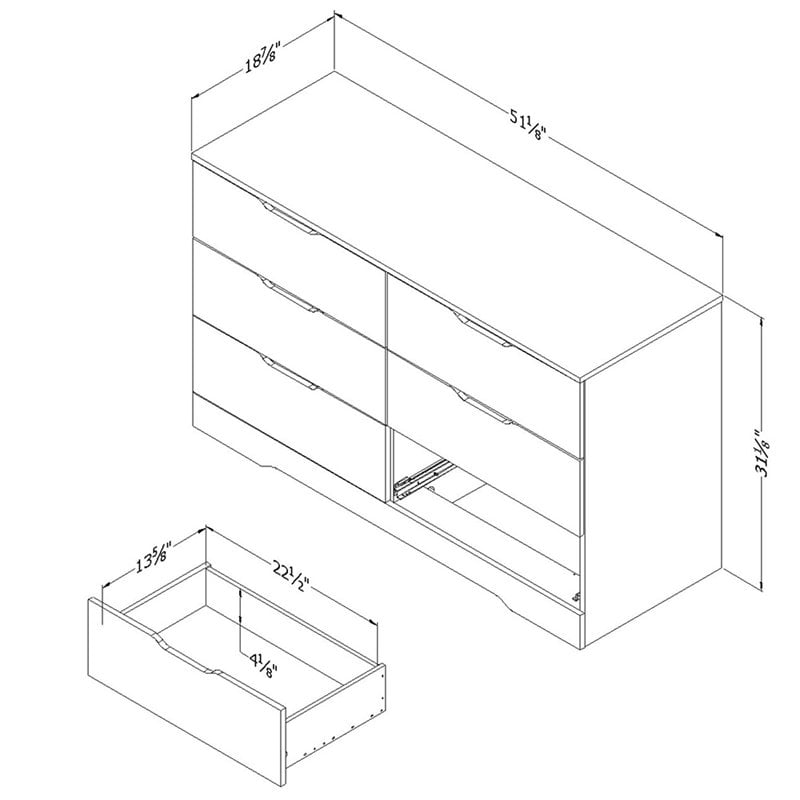South Shore Holland 6 Drawer Dresser in Natural Walnut
