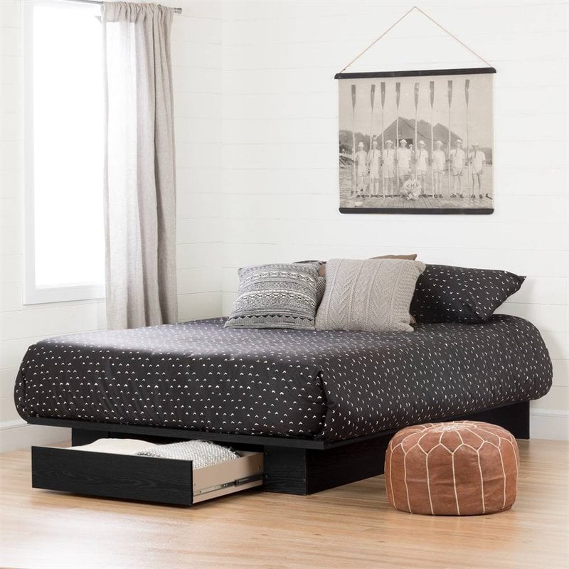 South Shore Holland Full Queen Platform Bed in Black Oak