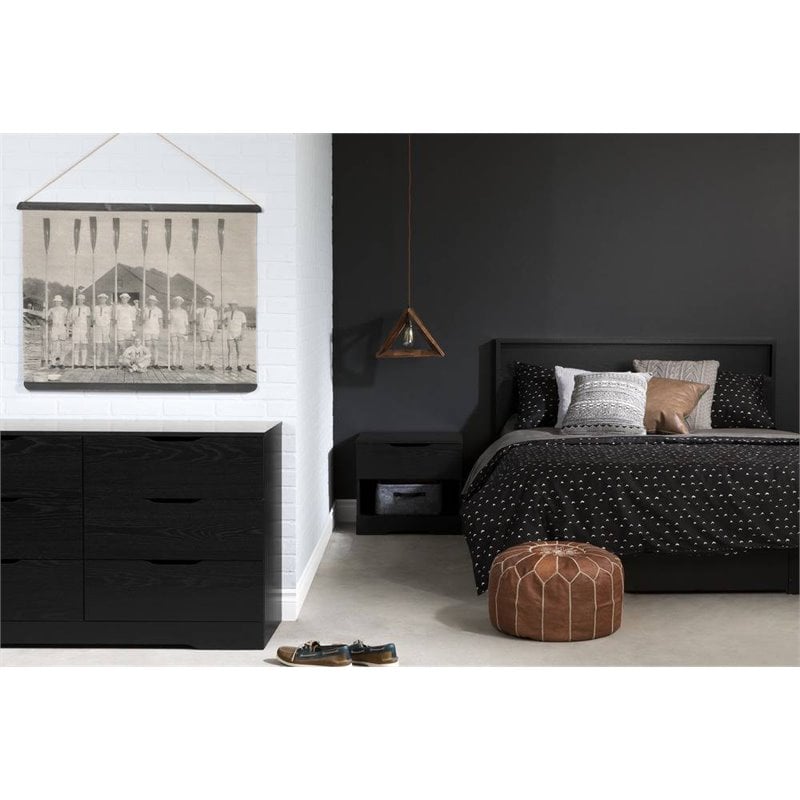 South Shore Holland Full Queen Platform Bed in Black Oak