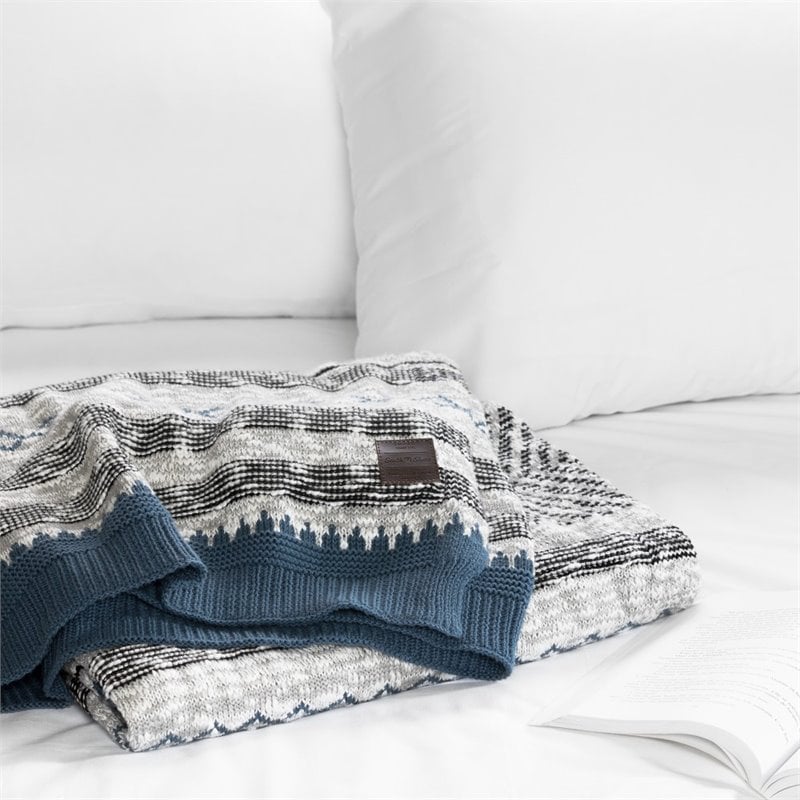 blue patterned throw