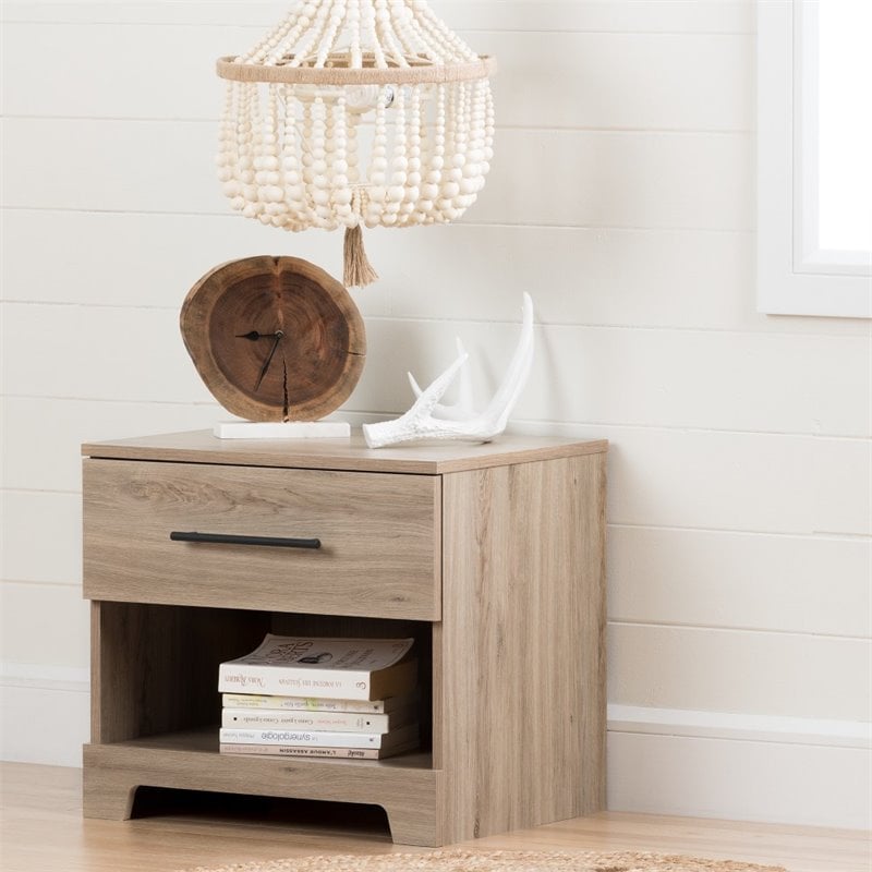 South Shore Primo 1 Drawer Nightstand in Rustic Oak