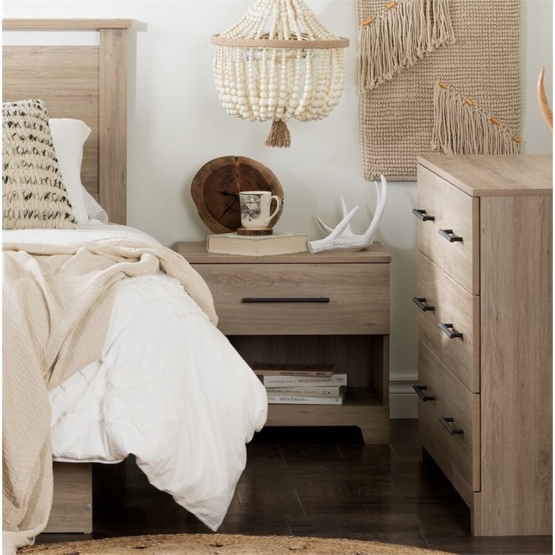 South Shore Primo 1 Drawer Nightstand in Rustic Oak