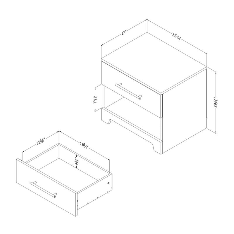South Shore Primo 1 Drawer Nightstand in Rustic Oak