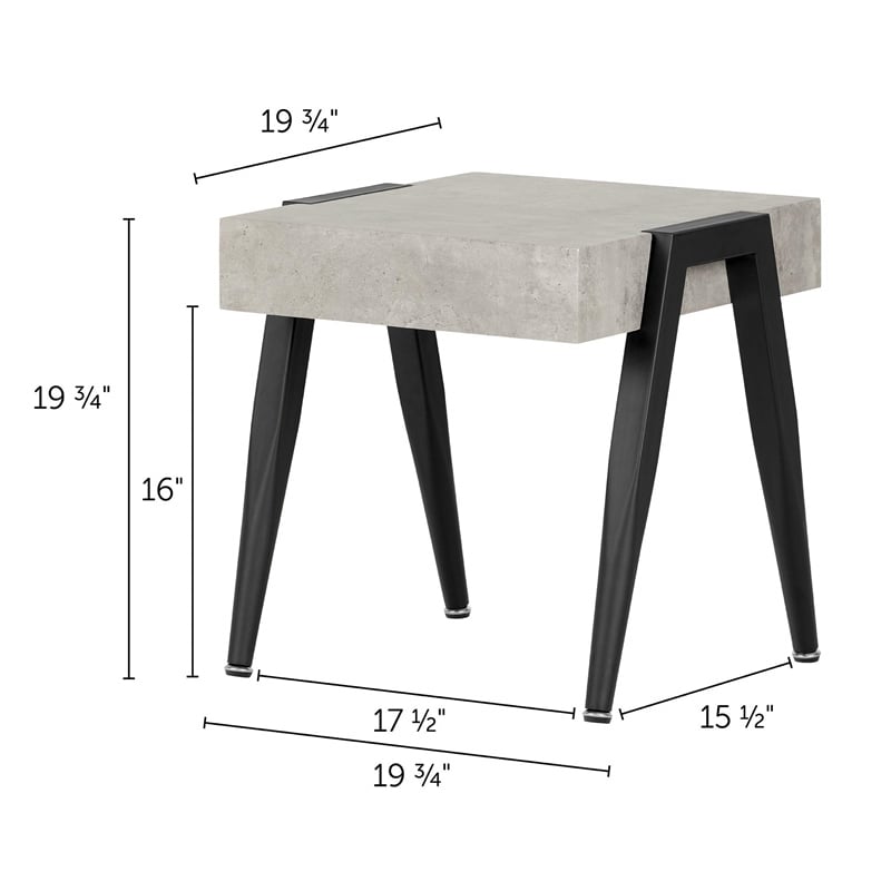 South Shore City Life Faux Concrete Square End Table in Gray and Black