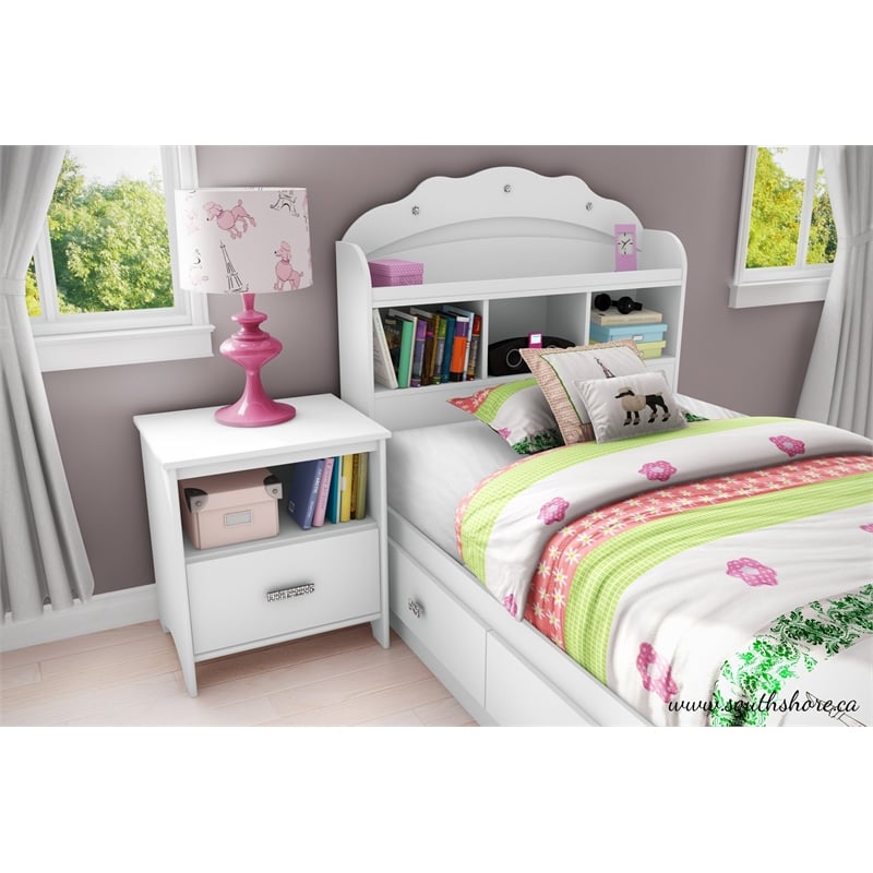 South Shore Tiara Wood Twin Bookcase Storage Bed in Pure White