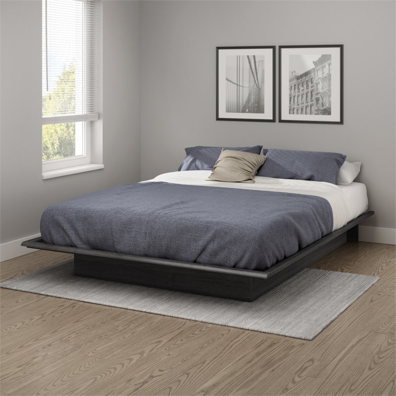 South Shore Step One Queen Platform Bed in Gray Oak