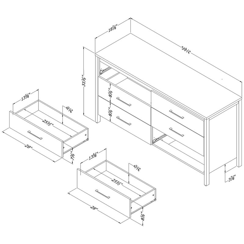 South Shore Gravity 6 Drawer Dresser in Seaside Pine