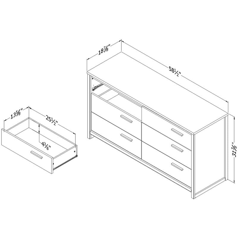 South Shore Tao 6 Drawer Dresser in Natural Walnut