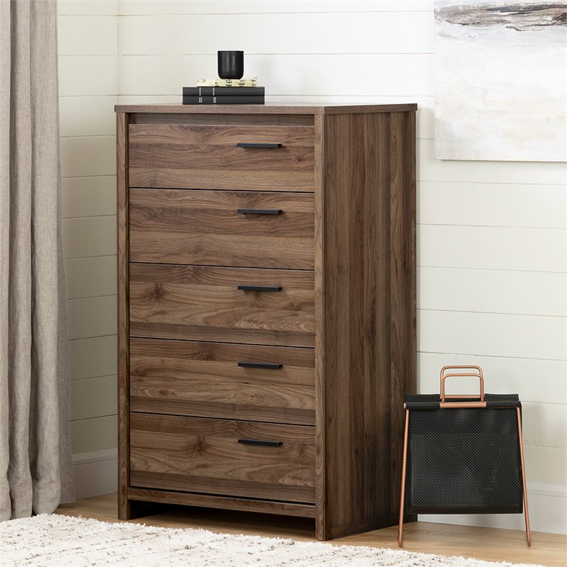 South Shore Tao 5 Drawer Chest in Natural Walnut
