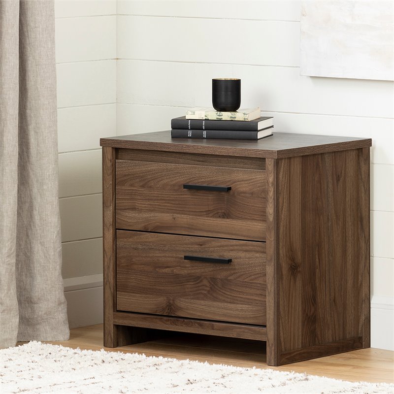 South Shore Tao 2 Drawer Nightstand in Natural Walnut