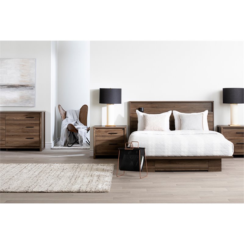 South Shore Tao 2 Drawer Nightstand in Natural Walnut