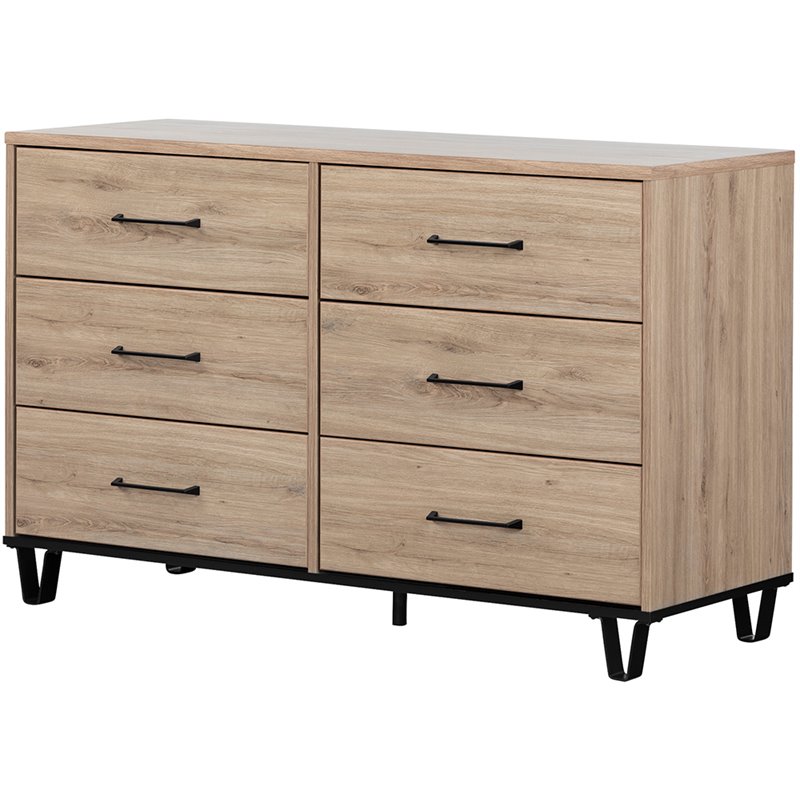 South Shore Fakto 6 Drawer Double Dresser In Rustic Oak For Sale