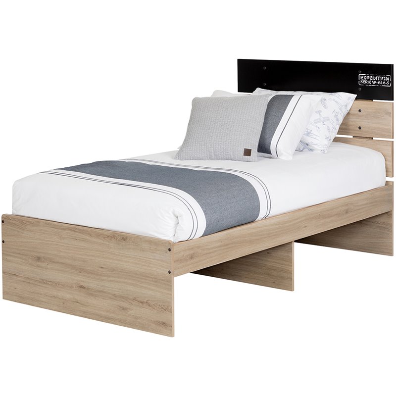 South Shore Induzy Twin Panel Bed In Rustic Oak And Matte Black