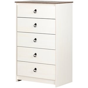 south shore plenny 5 drawer chest in white wash and weathered oak