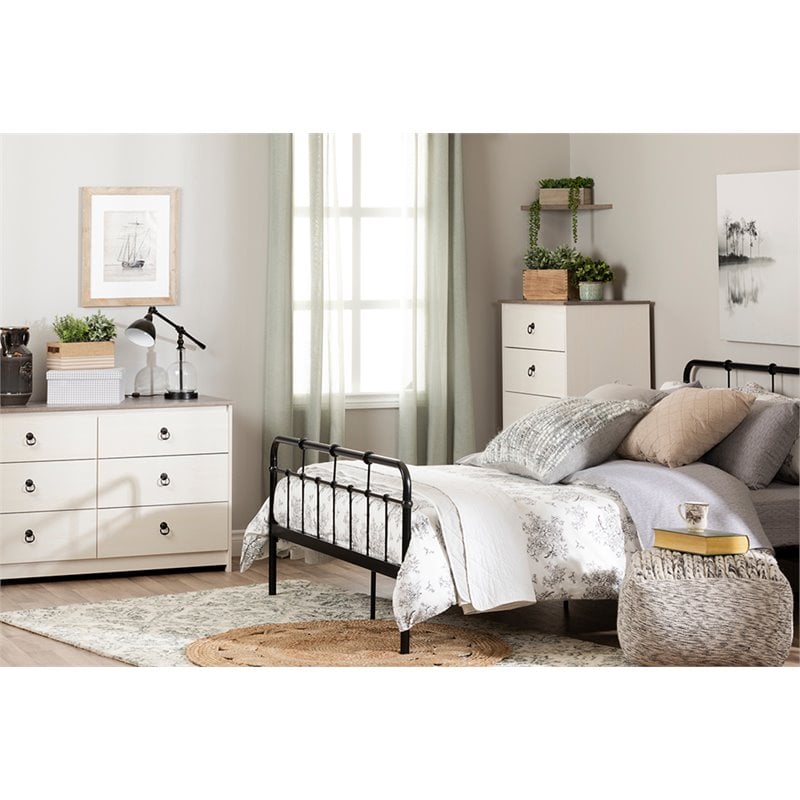 South Shore Plenny 6 Drawer Dresser in White and Weathered Oak