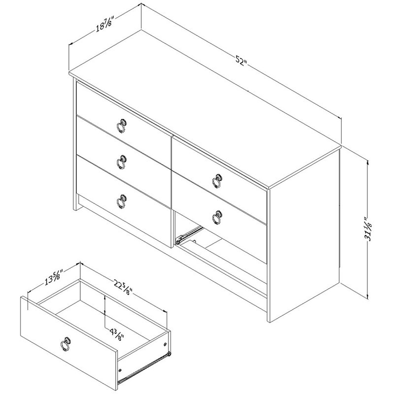 South Shore Plenny 6 Drawer Double Dresser in White and Weathered Oak