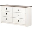 South Shore Plenny 6 Drawer Dresser in White and Weathered Oak