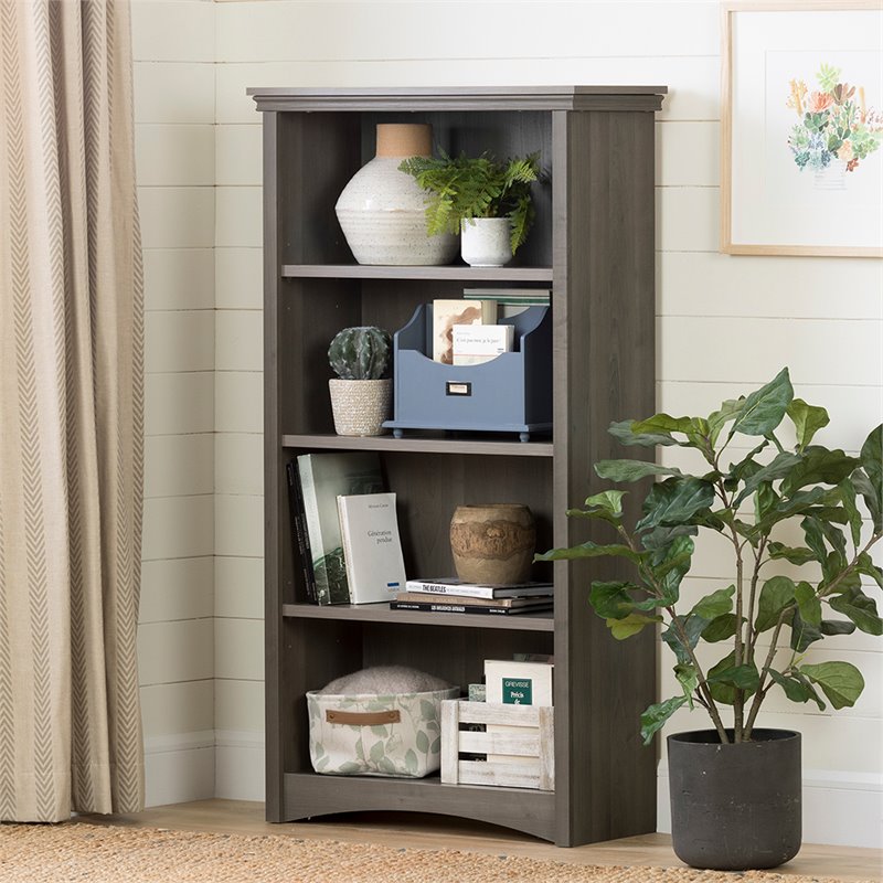 South Shore Gascony 4 Shelf Wooden Bookcase in Gray Maple