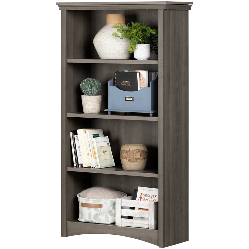 South Shore Gascony 4 Shelf Wooden Bookcase in Gray Maple