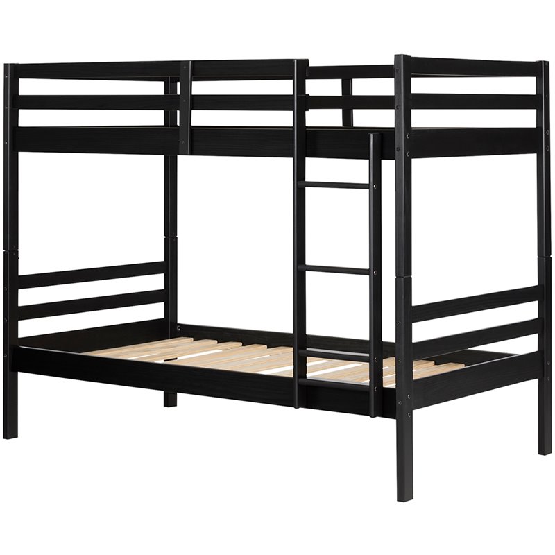 South Shore Fakto Twin Over Twin Bunk Bed in Matte Black