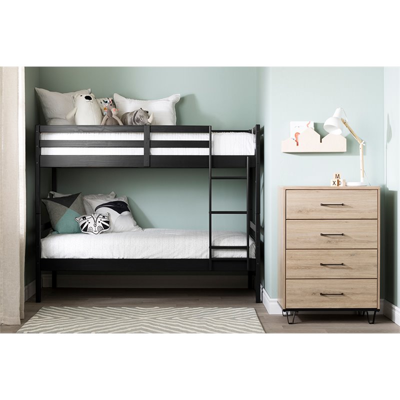 South Shore Fakto Twin Over Twin Bunk Bed in Matte Black